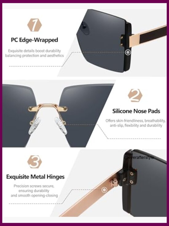 Oversized Rimless Square Sunglasses UV400 Protection Metal Frame main image 4